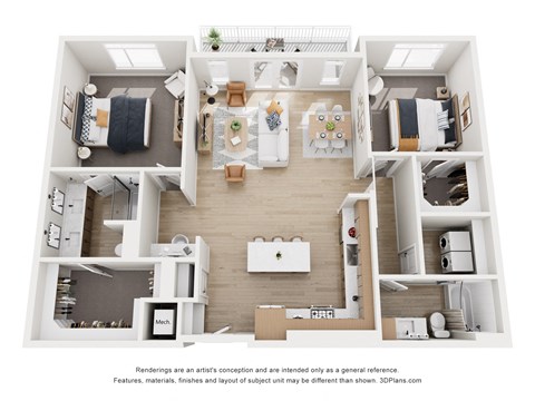 Floor plan for 2 beds, 2 baths, 1396 sqft